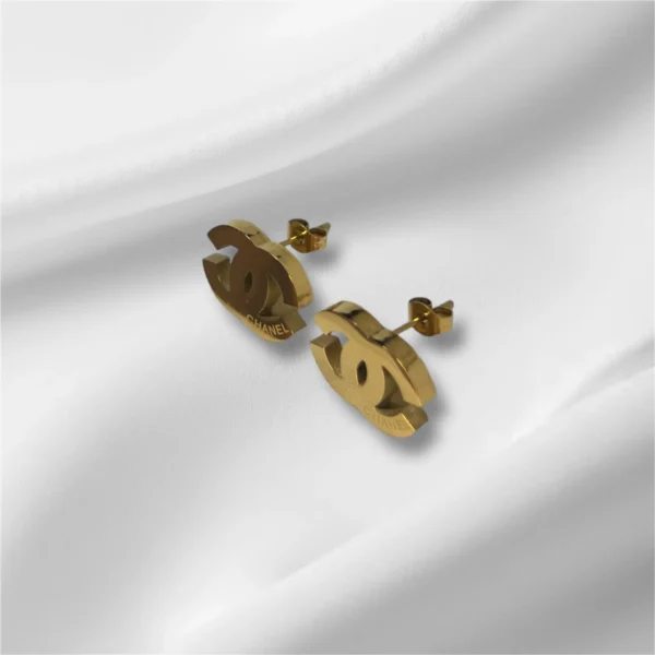 Chanel-Inspired Gold Stainless Steel Stud Earrings - Elegant CC Logo - Image 4